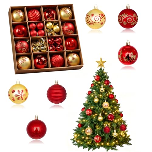 Boules Noël Rouge Or 40 pièces