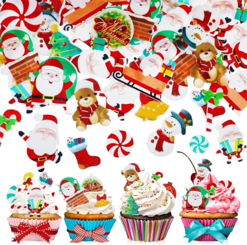 Lot de 60 décorations de gâteau de Noël, décorations de cupc