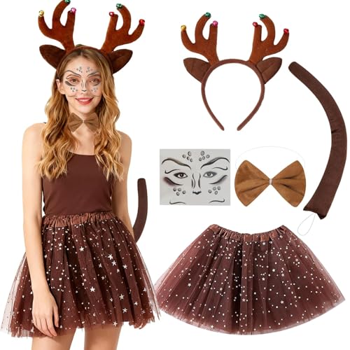 ZXTGBQ 5 PièCes Deguisement Renne Femme, Serre-TêTe avec Ore