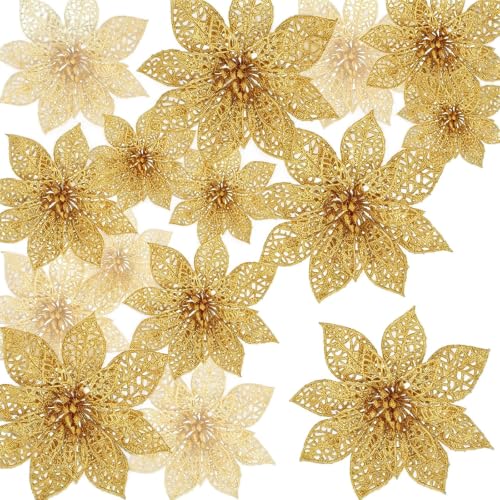 Lot 30 Fleurs Noël Dorées 3 Tailles