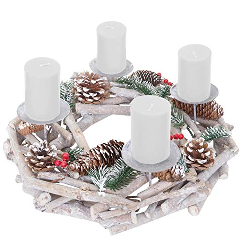 Couronne de lavent, Bois, Rond Ø 35cm, Blanc-Gris - Bougies