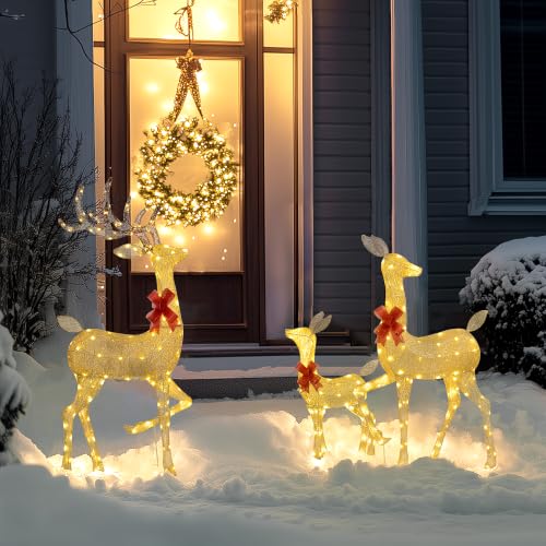 Outsunny 3 Cerfs Lumineux Noël en Forme de Famille de Cerfs 