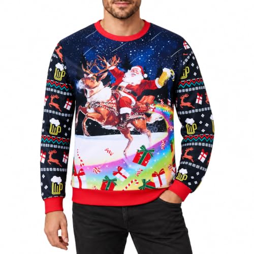 RAISEVERN Pull de Noël Femme Arc-en-Ciel Imprimé 3D Moche, X