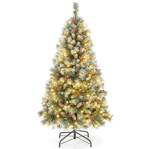 LIFEZEAL Arbre de Noël avec LED 150 cm, Sapin de Noël en PVC