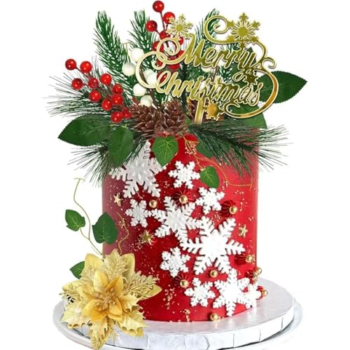 FOSDICK Decoration Gateau Noel, Deco Gateau Noel, Doré Fleur