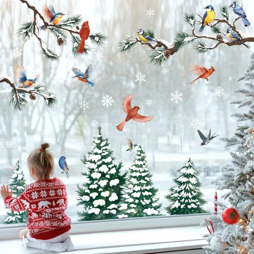 SHUCHING Stickers Fenetre Hiver XXL, Autocollant Fenetre Reu