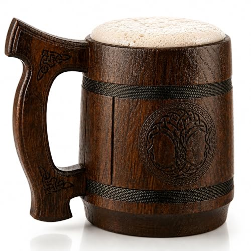 TESLYAR Chope à bière Viking 0.6 | Fait main | Noël Cadeau | Cadeau pour Hommes | en métal inoxydable | Verre a biere | Arbre de la vie | Сhêne | Mug Viking | Nordique