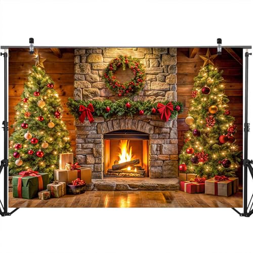 Avezano - Toile de fond pour cheminée de Noël avec sapin de