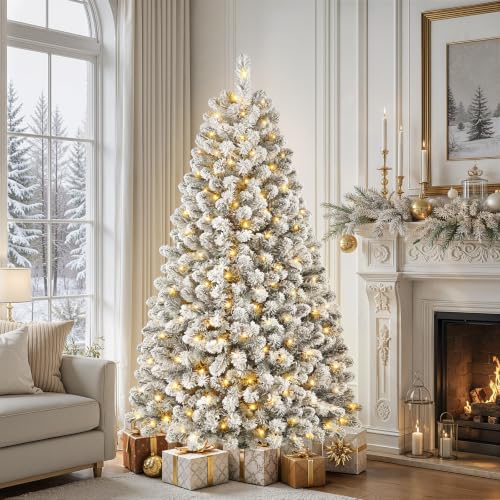 SHareconn Sapin de Noel Lumineux LED Enneigé 180cm, 13 Modes