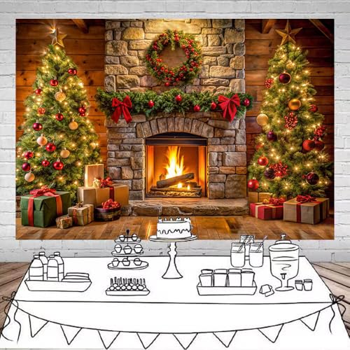 Avezano - Toile de fond pour cheminée de Noël avec sapin de 