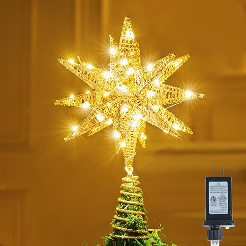 JOIEDOMI Cimier de sapin de Noël en métal 3D pailleté de 27,