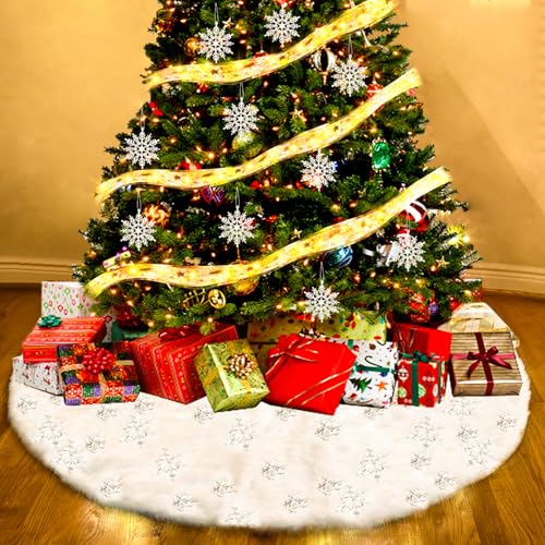 Jupe de Sapin Blanc Tapis en Peluche Douce 122cm pour Protég