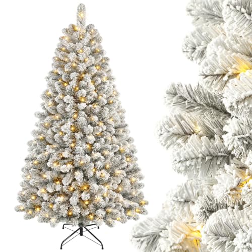 SHareconn Sapin de Noel Lumineux LED Enneigé 210cm, 13 Modes