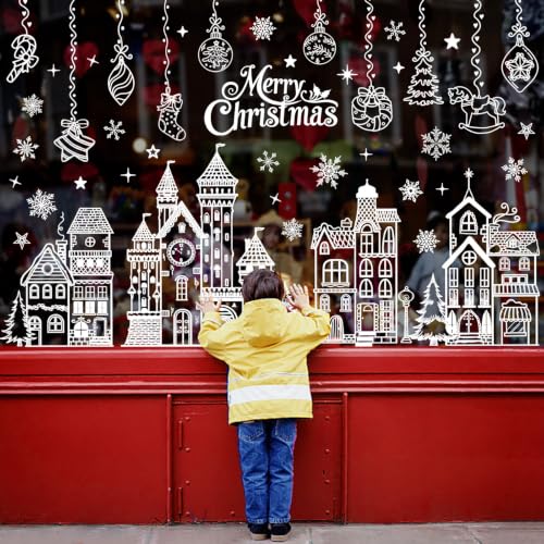 HEEKPEK Stickers Fenêtre Noël XXL, 5 Feuilles 30×90 cm, Vill