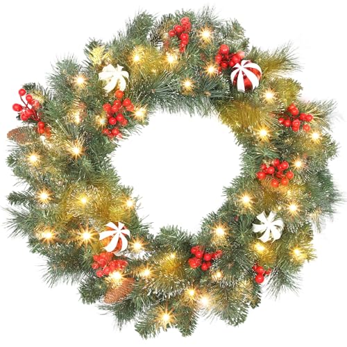 HOMCOM Couronne de Noël Lumineuse 60 cm avec 50 LED Blanc Ch