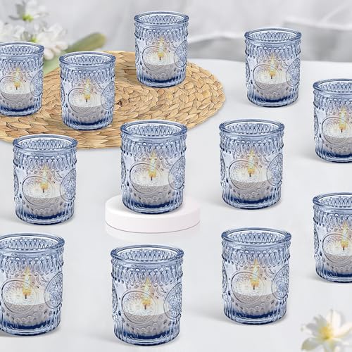 Lot de 24 Bleu Photophores en Verre - Bougeoirs Vintage pour