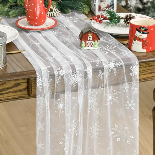 Artoid Mode Chemin de table en gaze - En tulle blanc argenté