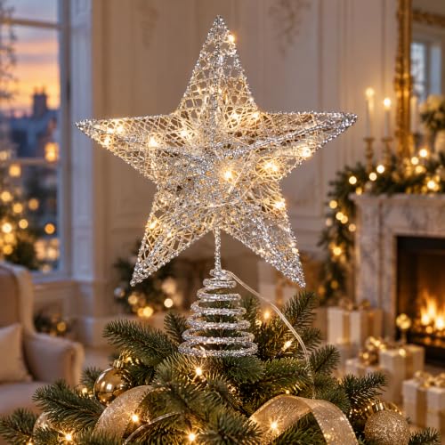 Étoile sapin de Noël lumineuse, 20 LED, cimier en métal arge