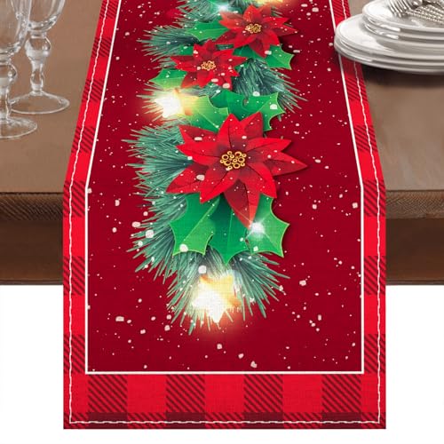 Chemin de Table Noël Rouge Lin