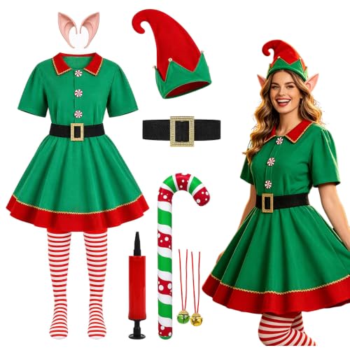 LYPPUL Costume DElfe De Noël Pour Femme, 9PCS Deguisement El