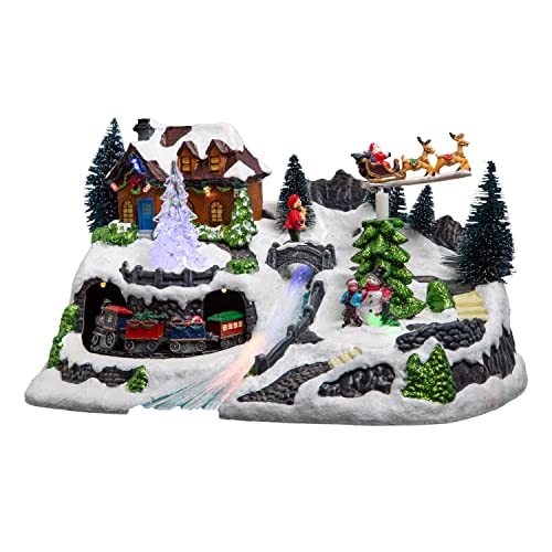 Village de Noël Lumineux et animé en Fibre Optique avec Trai