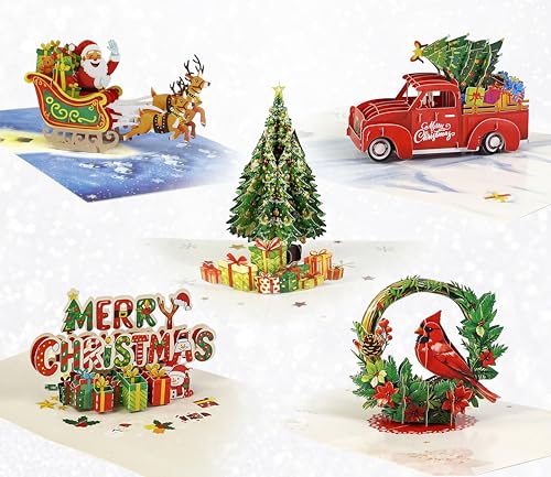 CUTPOPUP US8-SET4ES Lot de 5 cartes de Noël 3D Joyeuses cart