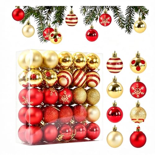 Lot de 50 Boules Noël Rouge Doré Plastique Incassable