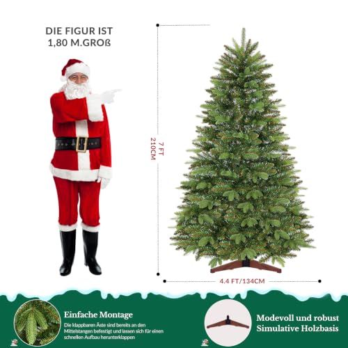 SHareconn 210cm Sapin de Noël avec 1369 Pointes de Branches 