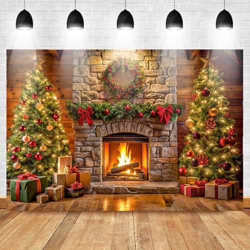 Avezano - Toile de fond pour cheminée de Noël avec sapin de