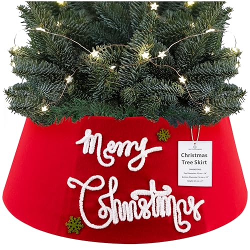 DECO EXPRESS Jupe de Sapin de Noël, Cache Pied Rouge Joyeux,