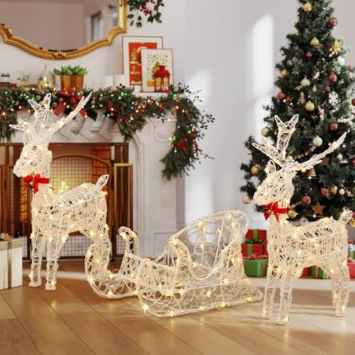 YITAHOME Lot de 3 Rennes LED - Décoration de Noël Lumineuse 