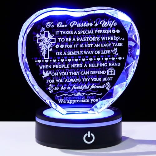 YWHL Cadeau de remerciement pour femme pasteur avec base lumineuse colorée, cadeau de remerciement unique pour la femme du pasteur pour Noël, la fête des pasteurs, un anniversaire, plaque en cristal