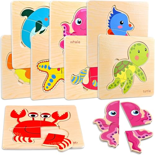 8 Puzzles Bois Animaux Marins