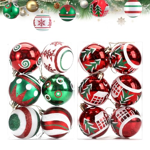 12 Boules Noël Rouge Vert 6cm