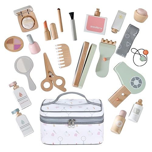 Smartwo Maquillage Enfant en Bois, Jeu de Rôle Coiffeur, Kit