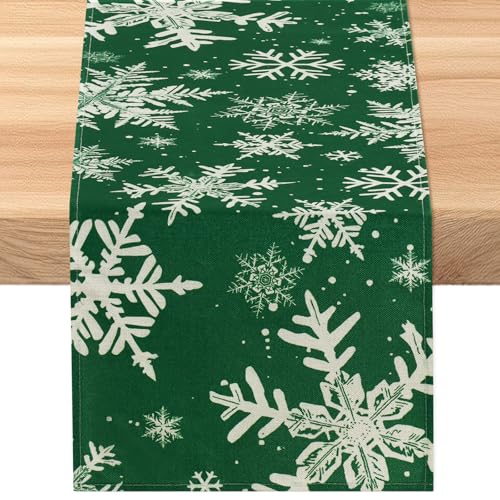 Chemin de Table Noël Flocons Vert