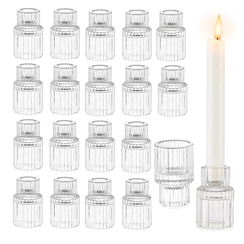 Glasseam Bougeoirs en Verre Transparent, Lot de 20 Bougeoirs