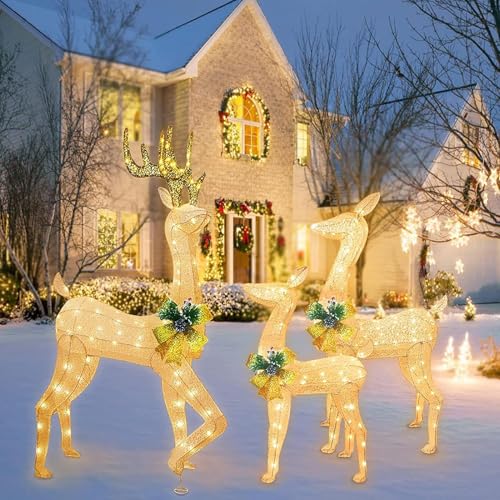 3 Pièces Cerf Lumineuse Noel, Acrylique LED Rennes Lumineuse