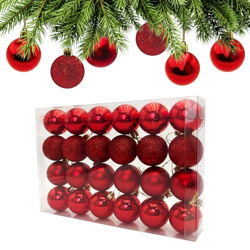 AiTodos® 24 Boules de Noël Rouges, Incassables 50mm