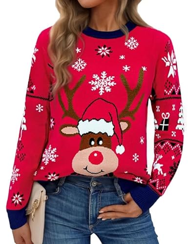 Pull Noël Femme Rouge Manches Longues