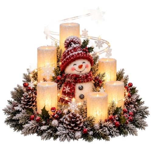 Centre de Table Noel avec Bougies LED et Figurine Bonhomme d