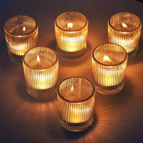 Vohocandle Lot de 12 Bougeoir Verre à thé Côtelés, Photophor