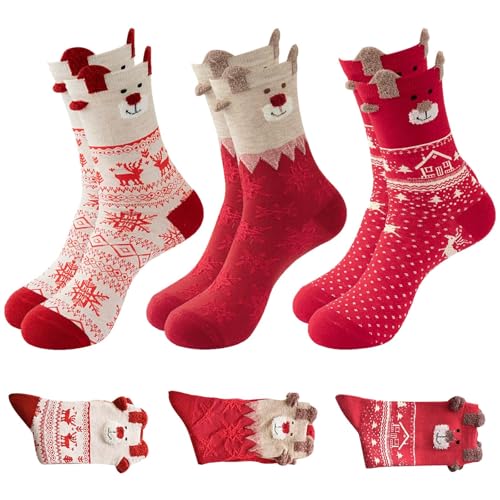 Anbnoco Lot de 3 Paires de Chaussettes de Noël pour Femme, C