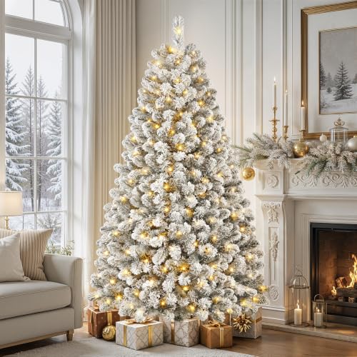 SHareconn Sapin de Noel Lumineux LED Enneigé 210cm, 13 Modes