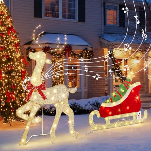 DELICHTER Renne Lumineux avec traîneau et 117 LED Blanc Chau