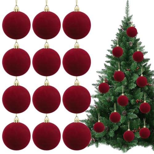 Boule de Noël Bordeaux en Velours 6 cm Décoration Rouge pour