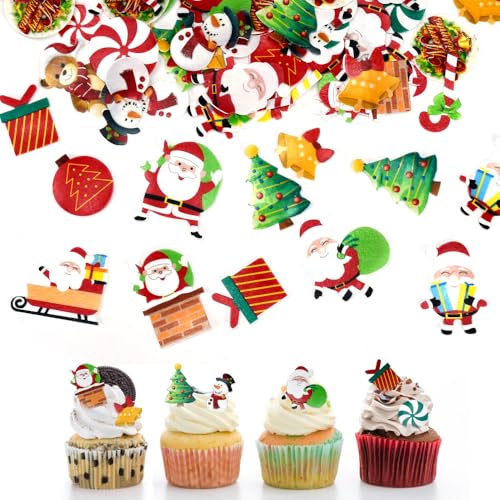EUIEUT 120 PCS Déco Gateau Noël Comestible en Papier de Riz 