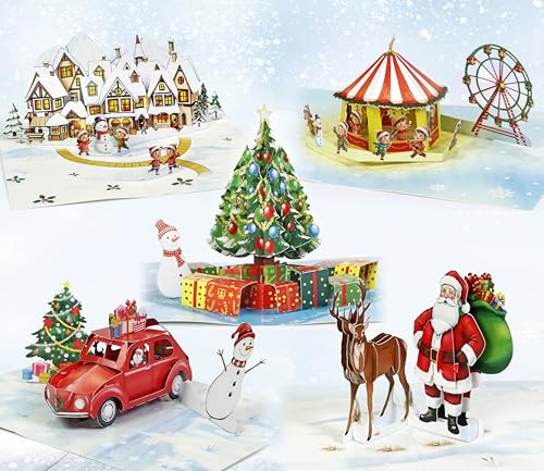 CUTPOPUP Lot de 5 cartes de Noël joyeux 2025, cartes de Noël