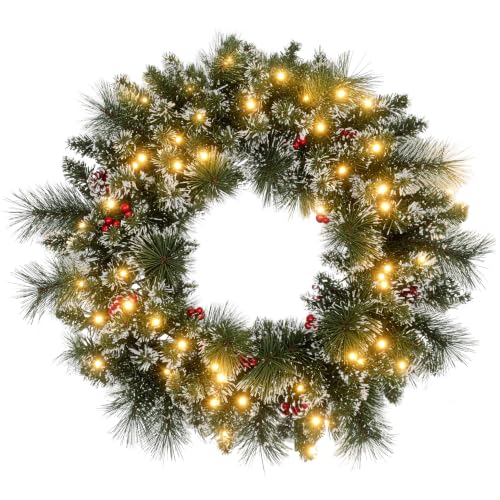 HOMCOM Couronne De Noël Porte Artificielle 60 CM LED avec Mi