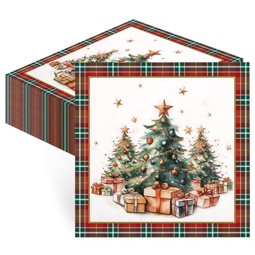 Lot de 40 serviettes de Noël rouges – Serviettes de Noël ver